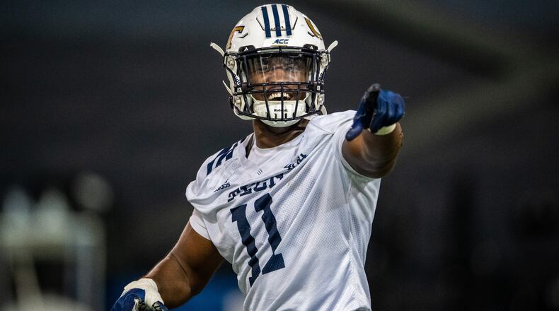 Georgia Tech defensive end Kevin Harris at the team's first spring practice on March 30, 2021. (Danny Karnik/Georgia Tech Athletics)