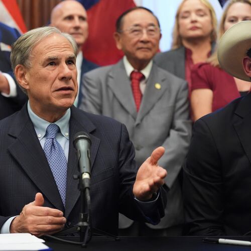 FILE - Texas Gov. Greg Abbott speaks to the media at the Texas Capitol in Austin, Texas, Aug. 22, 2025. (AP Photo/Eric Gay, File)