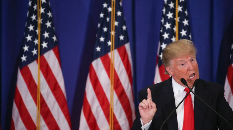 Donald Trump speaks during a primary night news conference at Trump National Golf Club in Jupiter, Fla., March 8, 2016. Voters are making their choices in Michigan and Mississippi in both the Republican and Democratic races, and in Idaho and Hawaii in Republican contests. (Todd Heisler/The New York Times)