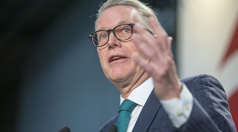 Delta Air Lines CEO Ed Bastian speaks during Delta Air Lines profit sharing event at Delta TechOps in Atlanta, Friday, Feb. 14, 2020. Bastian announced that the company paid out $1.6 billion in profit sharing during it’s 95th year of existence. With air traffic plunging, future profit sharing is in jeopardy. (ALYSSA POINTER/ALYSSA.POINTER@AJC.COM)