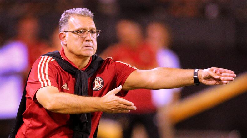 Atlanta United manager Gerardo Martino directs the offense against Charleston Battery on June 6.