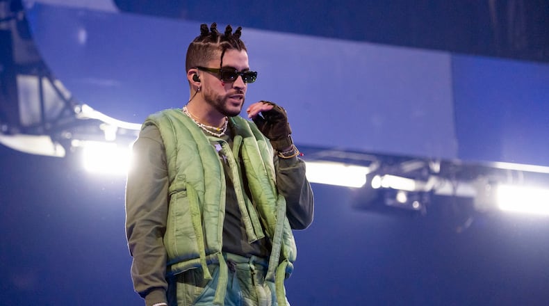 Bad Bunny will play Truist Park on Aug. 9. (Photo by Rob Grabowski/Invision/AP)