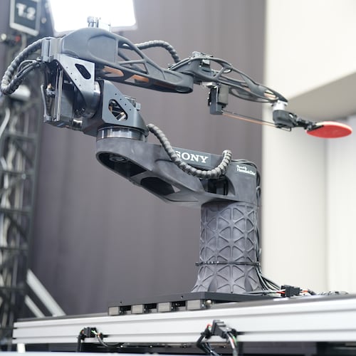 A table tennis robot built by Sony is seen in Tokyo, Dec. 2025. (Sony AI via AP)