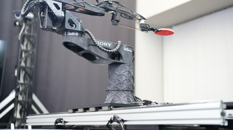 A table tennis robot built by Sony is seen in Tokyo, Dec. 2025. (Sony AI via AP)