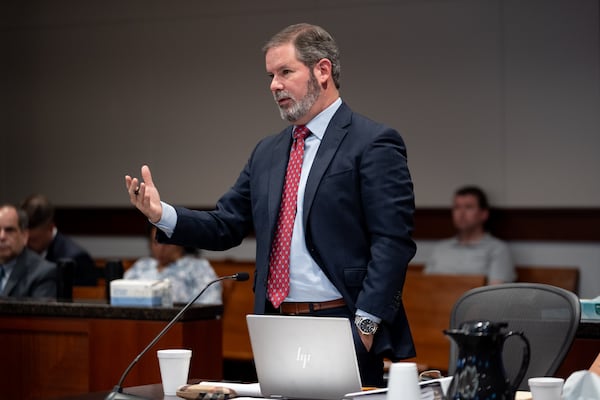 Attorney Chuck Boring asks questions during a hearing in a Cobb County court case on May 20, 2024. (Ben Hendren for The Atlanta Journal-Constitution)