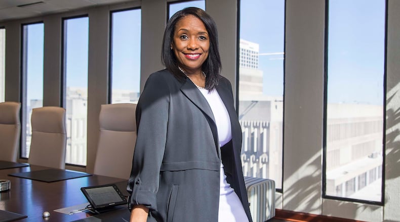 02/14/2020 -- Atlanta, Georgia -- Cynthia N. Day, President and CEO of Citizens Trust Bank, stands for a portrait at the bank in Downtown Atlanta, Friday, February 14, 2020. Citizens Trust Bank, a black owned bank originating in Atlanta, will be celebrating it's centennial anniversary next year. (ALYSSA POINTER/ALYSSA.POINTER@AJC.COM)