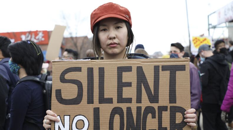 Jessie Chen, a first-year medical student at Loyola University Chicago, attends the "Stop Asian Hate" rally at Chinatown Square in Chicago on March 27, 2021.  (Abel Uribe/Chicago Tribune/TNS)