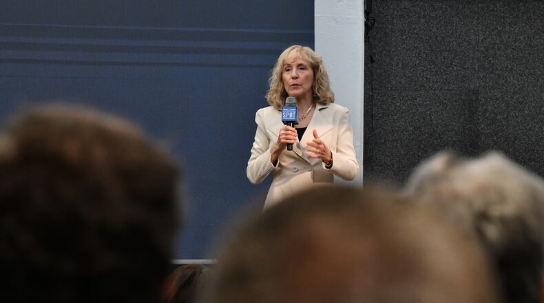 Mayoral candidate Sharon Gay speaks during City of Atlanta Mayoral Debate at The Gathering Spot in Atlanta. (Hyosub Shin / Hyosub.Shin@ajc.com)