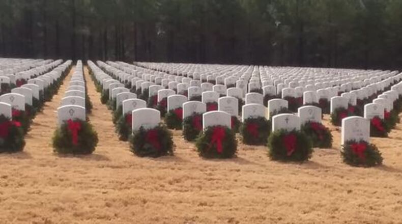 A Dec. 17 ceremony at the Georgia National Cemetery, 1080 Scott Hudgens Drive, Canton is scheduled by Wreaths Across America for wreath laying at the 22,000 veteran graves. (Courtesy of Wreaths Across America)