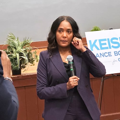 Atlanta Mayor Keisha Lance Bottoms listens to a question during a campaign stop in her 2026 Democratic bid for governor on Monday, Nov. 17, 2025 in Columbus, Ga. (AP Photo/Jeff Amy)
