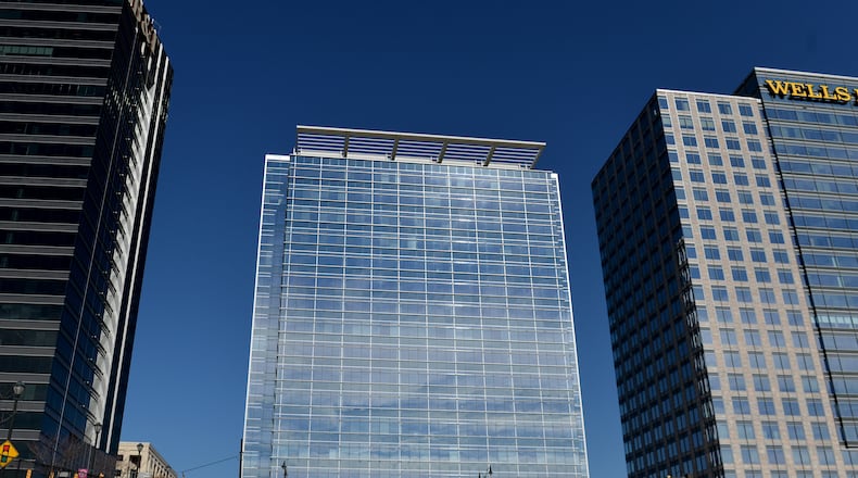 WorldPay’s U.S. headquarters is in this building at Atlantic Station. BRANT SANDERLIN / BSANDERLIN@AJC.COM