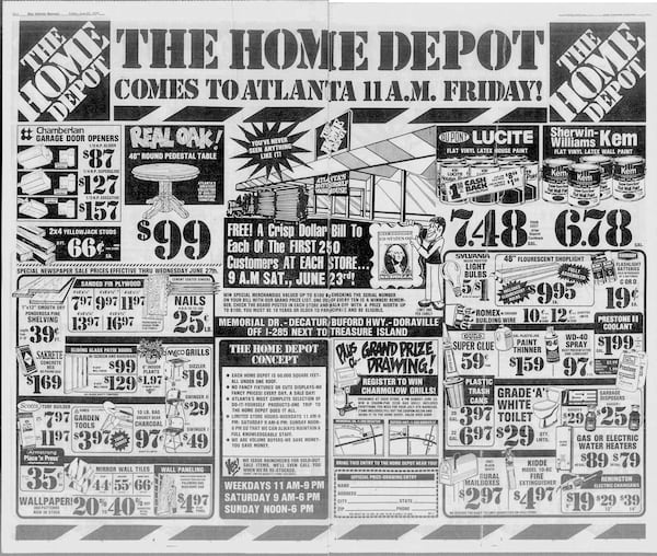 This Home Depot ad ran in The Atlanta Journal and The Atlanta Constitution on June 22, 1979, the day the first two stores opened. (AJC archive)