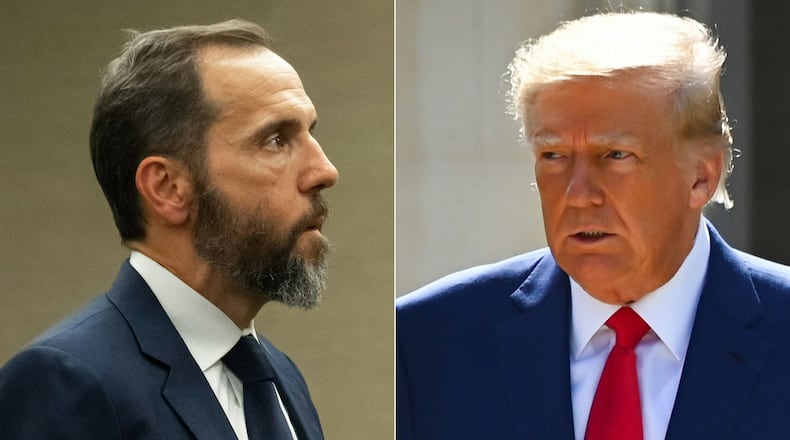 This combination of pictures created on Aug.5, 2023, shows special counsel Jack Smith, left, in Washington, D.C., on Aug. 1, 2023, and former President Donald Trump in Palm Beach, Florida, on Nov. 8, 2022. (Saul Loeb and Eva Marie Uzcategui/AFP/Getty Images/TNS)