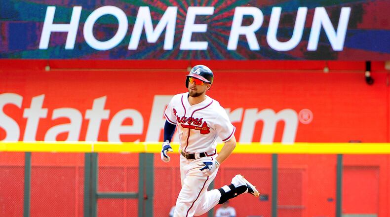 Ender Inciarte rounds the bases after hitting a seventh inning solo home run against the San Diego Padres at SunTrust Park on April 16, 2017, in Atlanta.