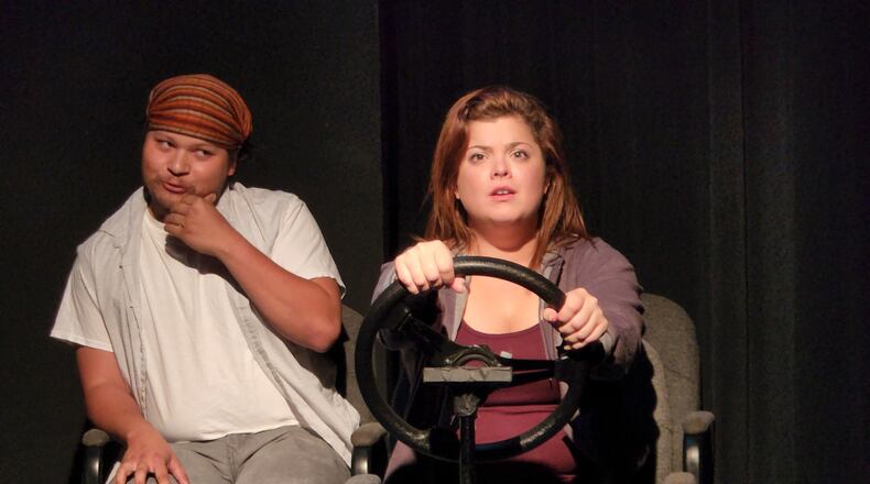 Everett (Matthew Ferro) and Rina (Hannah Morris) in "The Outrage Machine," a 2020 Essential Theatre Playwriting Award winner that opens the 2022 Essential Theatre Play Festival at West End Performing Arts Center.