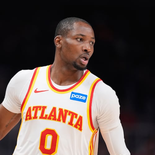 FILE - Atlanta Hawks forward Jonathan Kuminga (0) plays during Game 6 in a first-round NBA basketball playoffs series, on April 30, 2026, in Atlanta. (AP Photo/Brynn Anderson, File)
