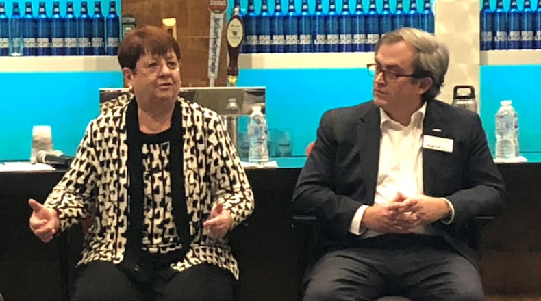 Gwinnett County Commission Chairwoman Charlotte Nash and MARTA Board member Robbie Ashe answer questions Sunday.