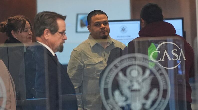 Kilmar Abrego Garcia arrives at the United States District Court District of Maryland, Monday, Dec. 22, 2025, in Greenbelt, Md. (AP Photo/Stephanie Scarbrough)