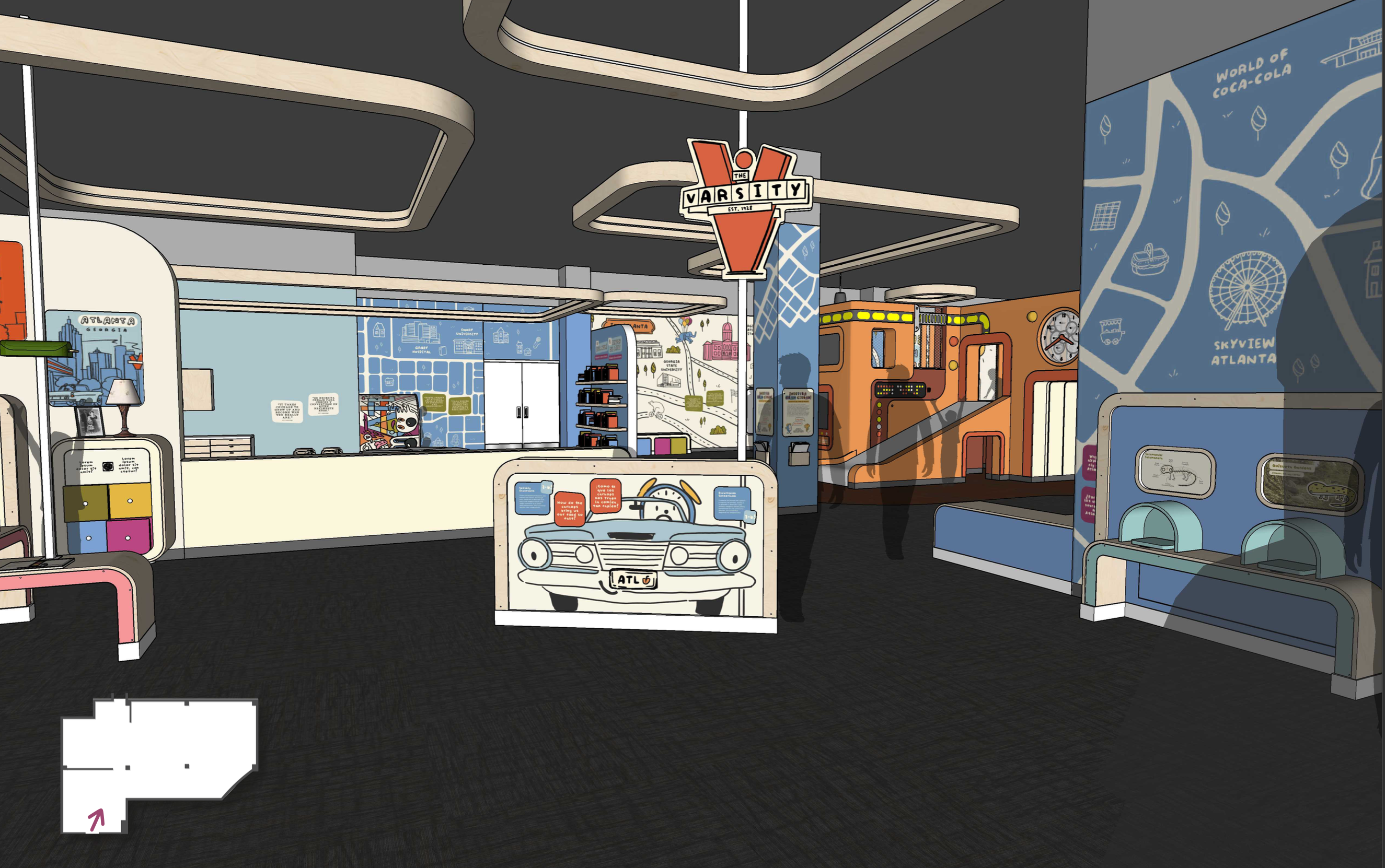 A rendering of Atlanta History Center's future children's experience featuring a mix of play areas and educational opportunities. ATLANTA HISTORY CENTER