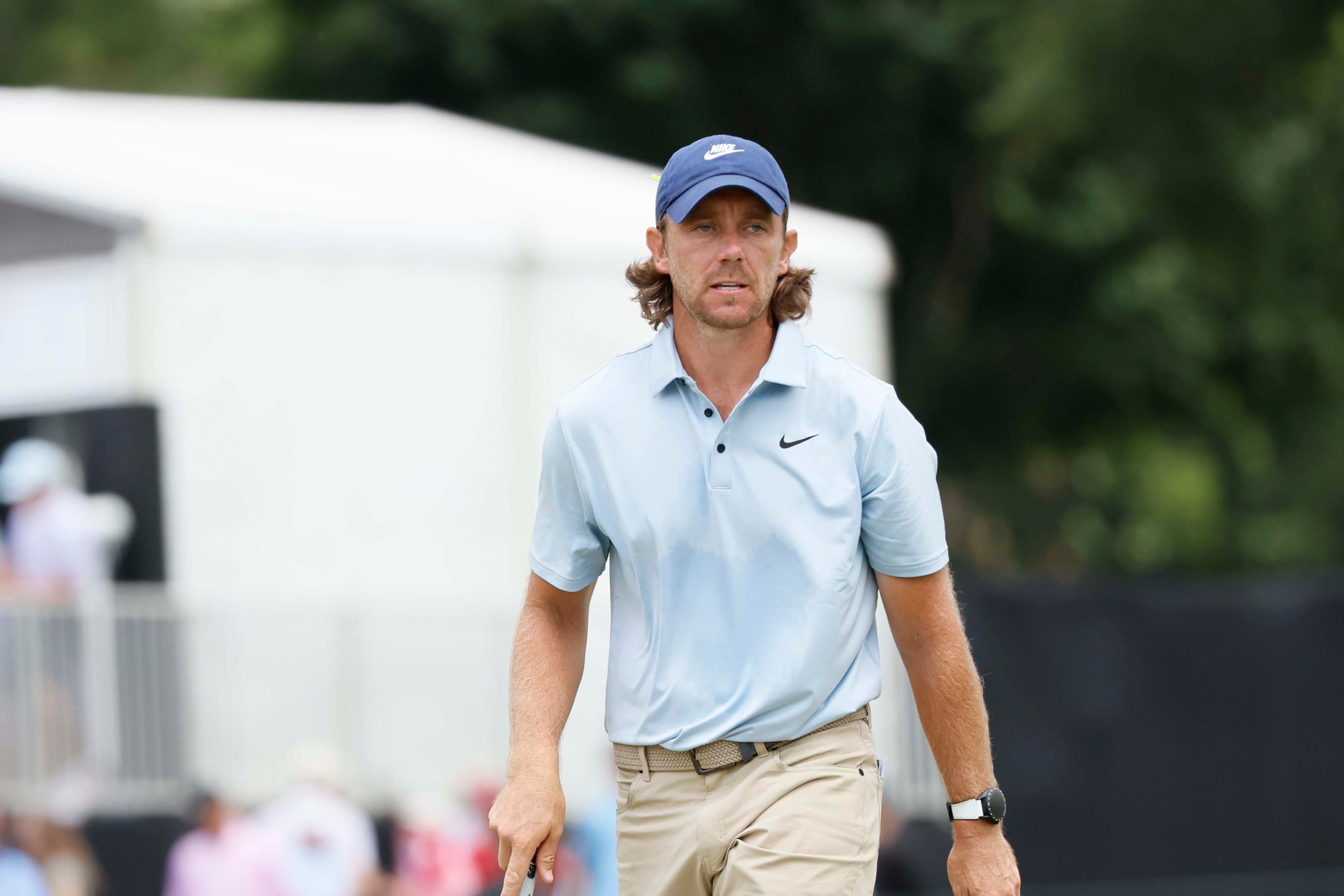 Tommy Fleetwood, of England, walks on the third green during the final round of the PGA Tour Championship at East Lake Golf Club, on Sunday, Aug. 24, 2025, in Atlanta. (Miguel Martinez/ AJC)