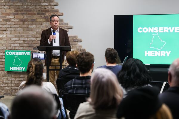 Georgia Public Service Commissioner Peter Hubbard speaks during a Conserve Henry town hall meeting in McDonough, Ga., on Saturday, Feb. 21, 2026. Conserve Henry is a nonpartisan grassroots effort aimed at promoting public health, public safety, conservation and public education. (Abbey Cutrer/AJC)