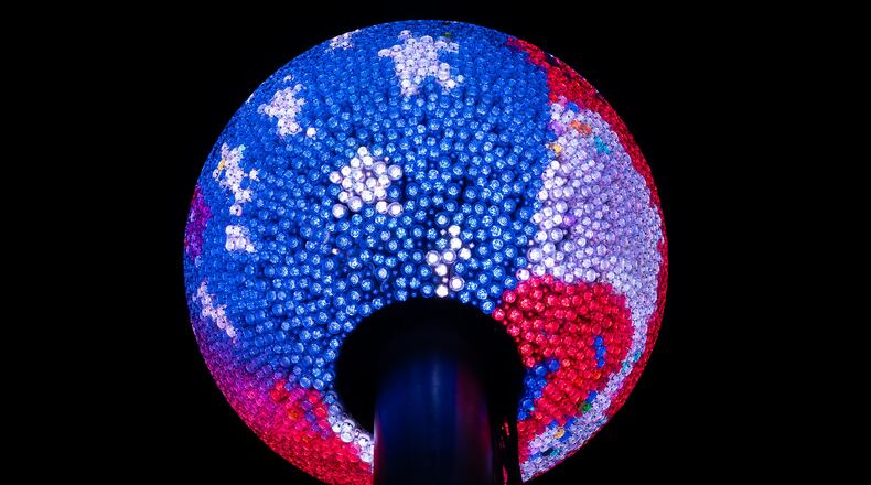 This image provided by America250 in December 2025 shows the New Year's Eve ball designed for the U.S.'s 250th year. (Damon Haimoff/America250 via AP)