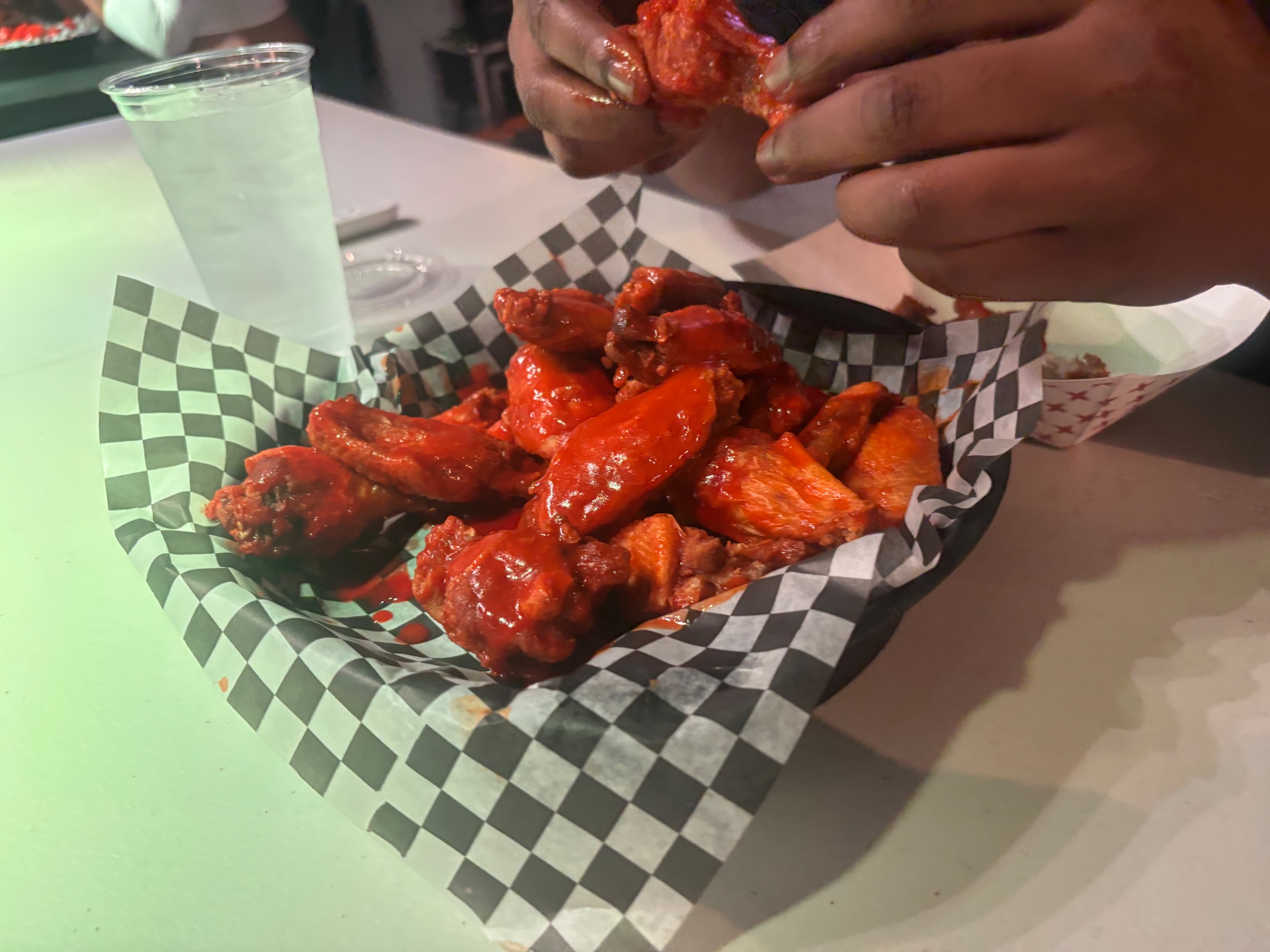 "Viking Wings" debuted at Big Nicks Juke Joint's inaugural Winnersville Wing Contest on Thursday, Oct. 30, as part of the weeklong celebration of the Lowndes-Valdosta high school football rivalry. (Jack Leo/AJC)