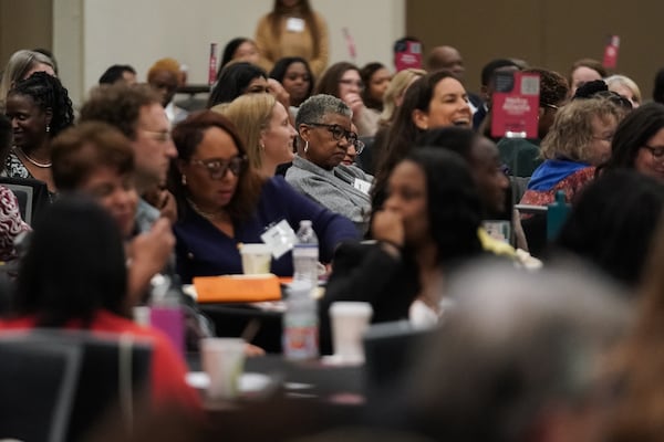 Attendees listen to a speaker at a conference on the state of metro Atlanta health organized by Atlanta Regional Collaborative for Health Improvement on Friday, Nov. 15, 2024, in Decatur. (Elijah Nouvelage for the AJC)