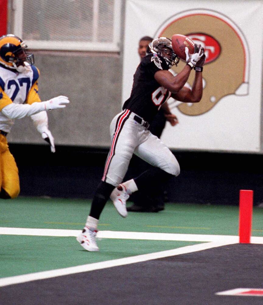 Mathis caught a touchdown for the Falcons in Super Bowl XXXIII
