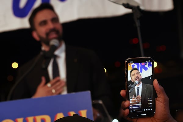 Democratic mayoral candidate Zohran Mamdani is recorded by supporters while he speaks at his primary election party, Wednesday, June 25, 2025, in New York. (AP Photo/Heather Khalifa)