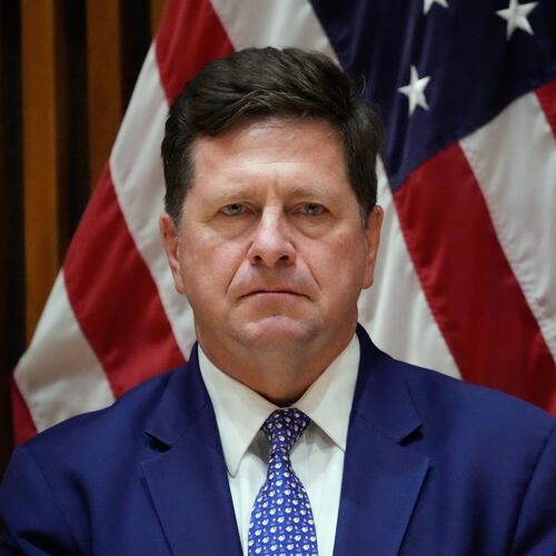 FILE - Jay Clayton, U.S. Attorney for the Southern District of New York, listens during a news conference in New York, March 9, 2026. (AP Photo/Seth Wenig, File)