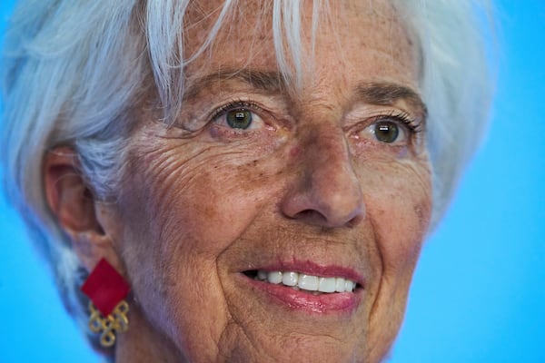President of the European Central Bank Christine Lagarde attends a press conference in Frankfurt, Germany, Thursday, June 5, 2025. (AP Photo/Michael Probst)