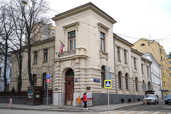 A view of the Embassy of Afghanistan in Moscow, Russia, Tuesday, April 1, 2025. (AP Photo/Pavel Bednyakov)