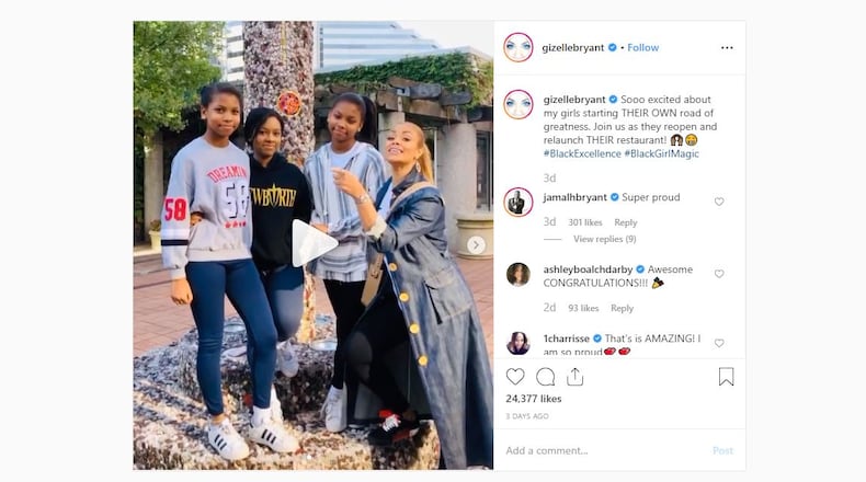 Gizelle Bryant posted a video on Instagram this week announcing that her three daughters "own a restaurant."