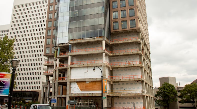 An office tower to be known as The Midtowne is shown in early days of construction at 1155 Peachtree St. NE in Atlanta. (AJC 2021)