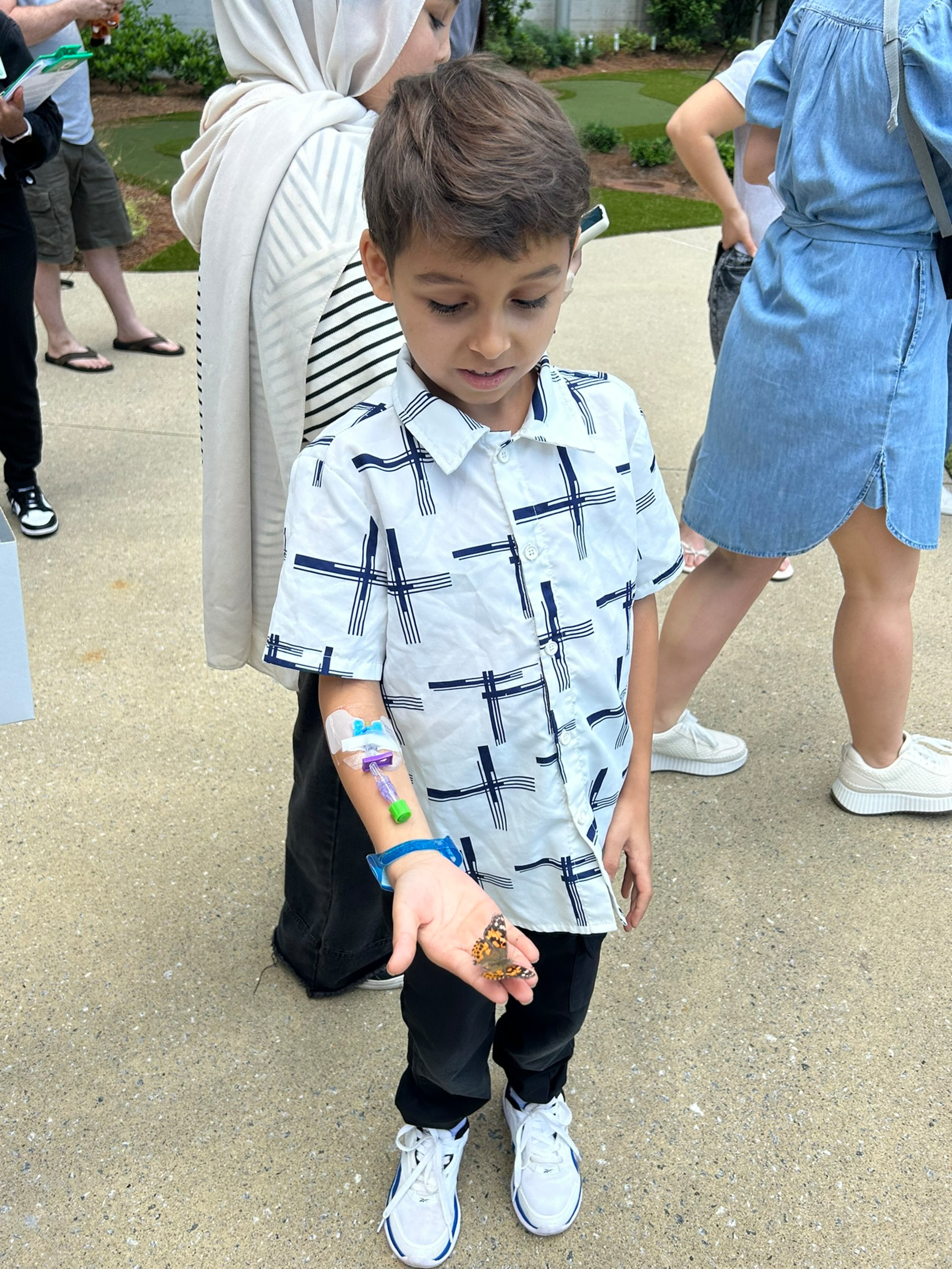 A boy examines a butterfly during the butterfly release at Children's Healthcare of Atlanta's Arthur M. Blank Hospital. (Courtesy of Arrow Exterminators)