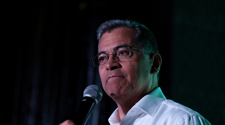 California gubernatorial candidate Xavier Becerra speaks during a campaign event in West Hollywood, Calif., Thursday, May 28, 2026. (AP Photo/Jae C. Hong)