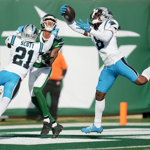 Jaycee Horn's two interceptions helped lift the Panthers to a win over the winless New York Jets. (Angelina Katsanis/AP)