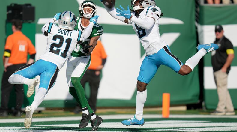 Jaycee Horn's two interceptions helped lift the Panthers to a win over the winless New York Jets. (Angelina Katsanis/AP)