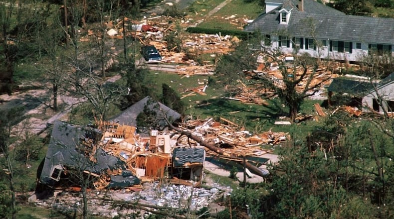 Aerial views made of the devastation wrought by Hurricane Camille after the storm lashed ashore with winds of nearly 200 mph. Interiors of homes were gutted and in some cases, entire homes were flattened.