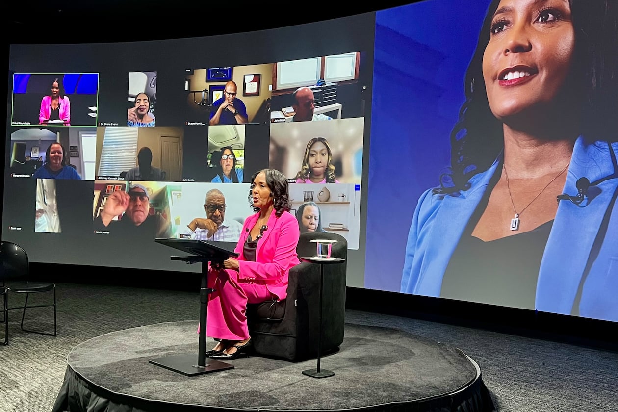 Former Atlanta Mayor Keisha Lance Bottoms announces her proposal for a Voting Rights Act for Georgia. Atlanta, Ga. May 13, 2025. (Patricia Murphy/AJC)