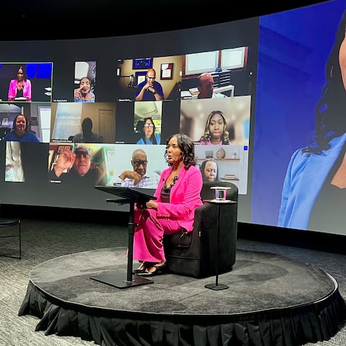 Former Atlanta Mayor Keisha Lance Bottoms announces her proposal for a Voting Rights Act for Georgia. Atlanta, Ga. May 13, 2025. (Patricia Murphy/AJC)