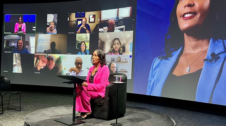 Former Atlanta Mayor Keisha Lance Bottoms announces her proposal for a Voting Rights Act for Georgia. Atlanta, Ga. May 13, 2025. (Patricia Murphy/AJC)
