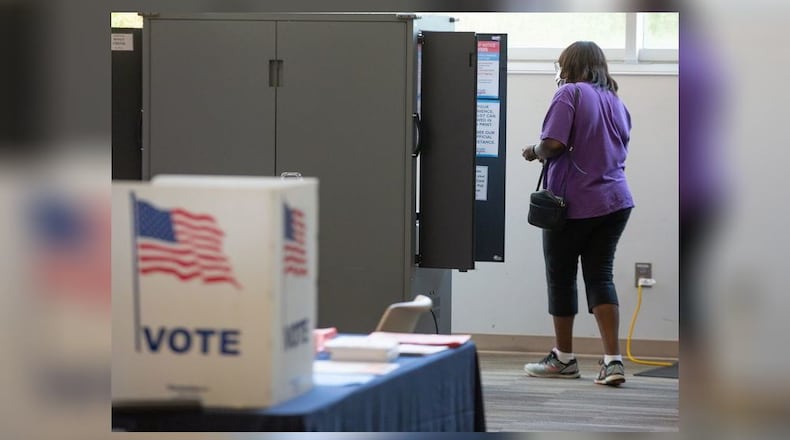 People vote at the Wolf Creek Library in South Fulton on Saturday, Aug. 1, 2020. STEVE SCHAEFER /SPECIAL TO THE AJC