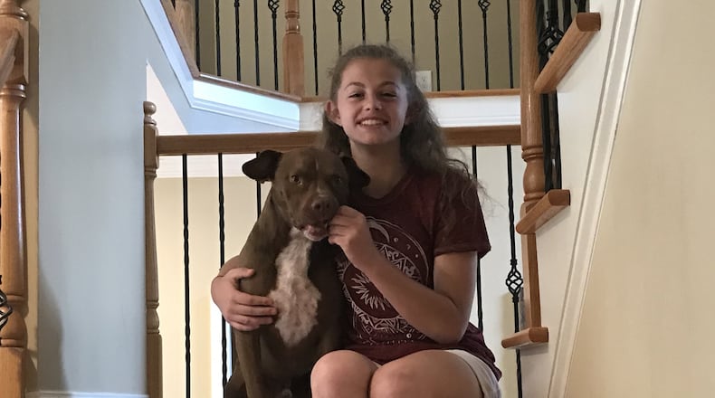Jamison Clark was attacked by a friend’s dog and required several surgeries. Her parents worried that she might always be afraid of dogs, but instead Jamison, shown with her dog Cooper, recently collected more than 300 items to help homeless pets. SHELIA POOLE / SPOOLE@AJC.COM