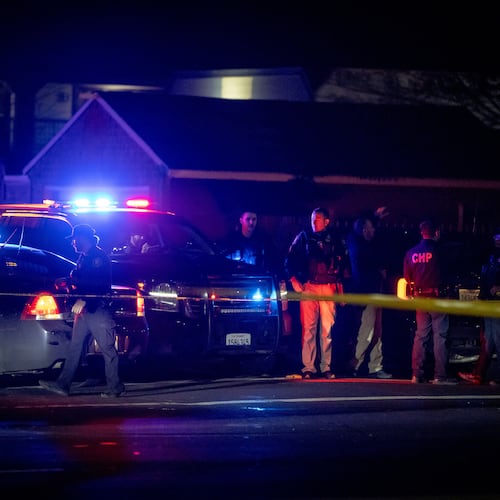 First responders at scene of a mass shooting Saturday, Nov. 29, 2025, in Stockton, Calif. (AP Photo/Ethan Swope)