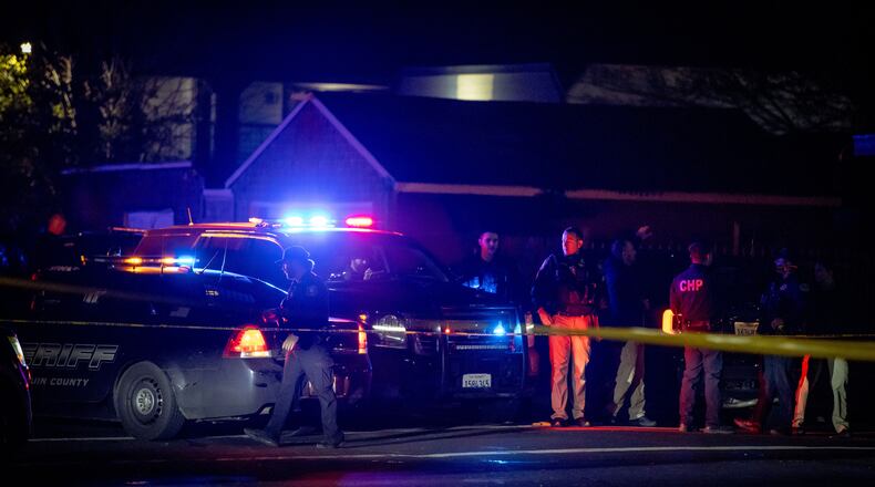 First responders at scene of a mass shooting Saturday, Nov. 29, 2025, in Stockton, Calif. (AP Photo/Ethan Swope)