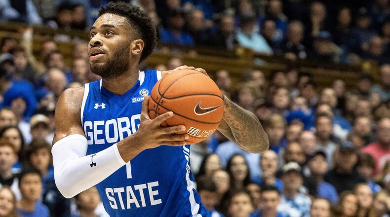 Georgia State's Damon Wilson (1) handles the ball.