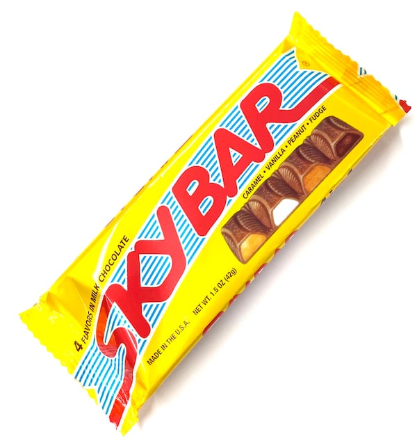 Sky Bar teams a milk chocolate shell with four different fillings — peanut, fudge, vanilla and caramel.