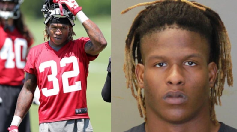 Justin Crawford, who briefly signed with the Atlanta Falcons, has been accused of having sex with a 12-year-old child. (Photos: AJC's Curtis Compton (left) and Columbus Ledger-Enquirer)